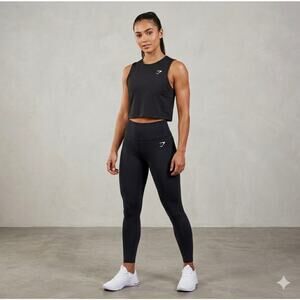 SET OF 2! Gymshark Womens Black High Waist Legging/Training Crop Tank Small Yoga